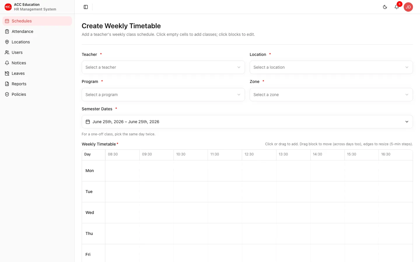 Add Schedule