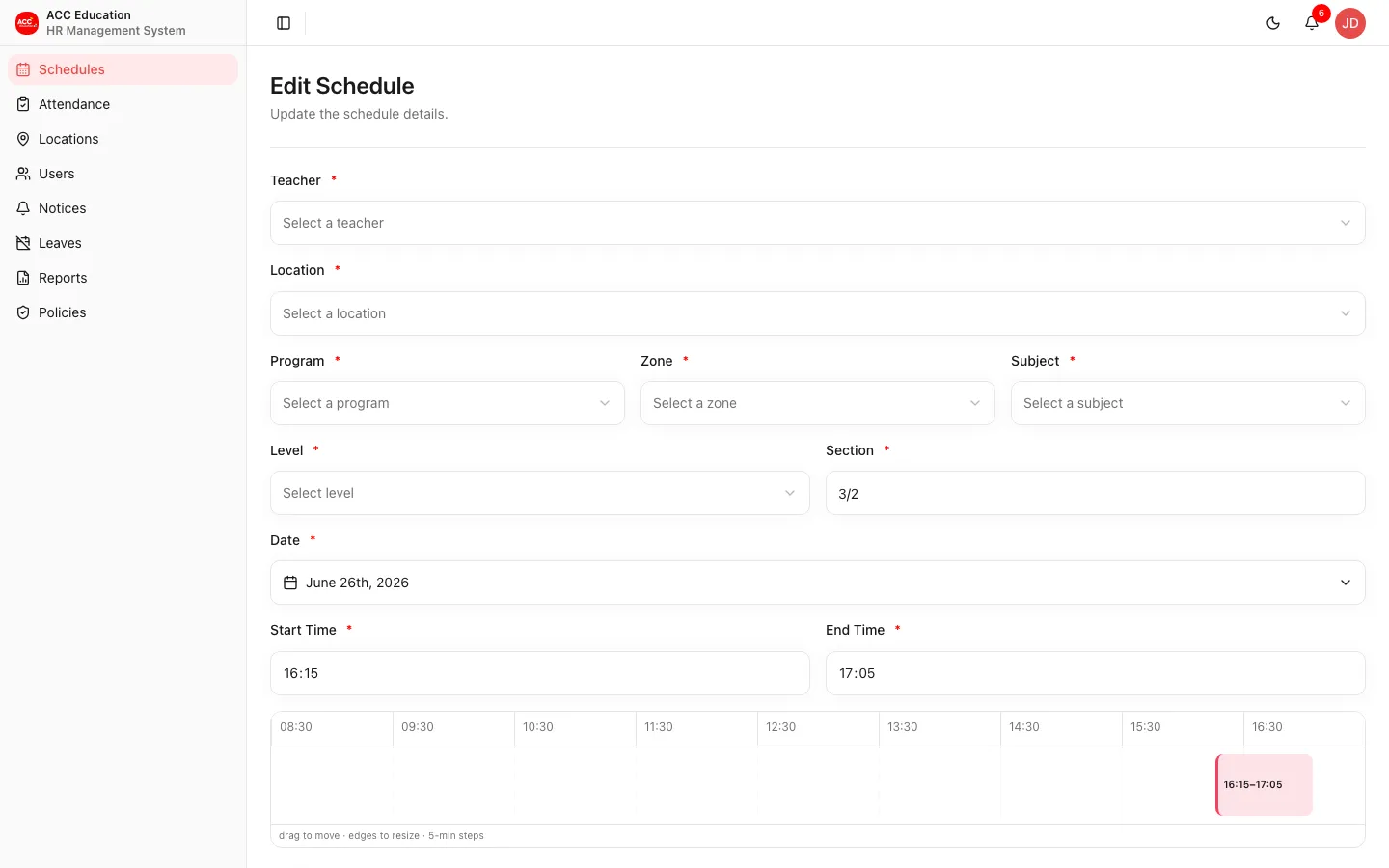 Edit Schedule